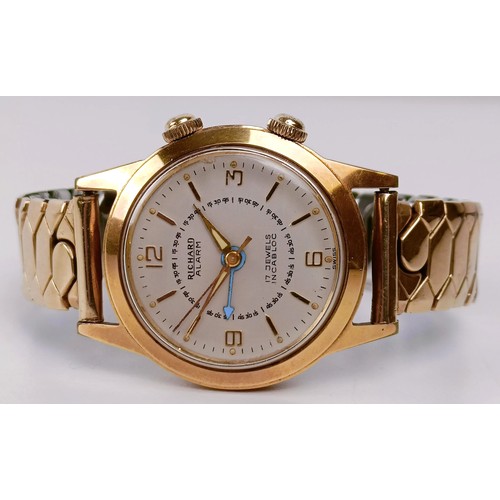 582 - A gentleman's Richard wristwatch, with alarm, on an expanding gold plated strap