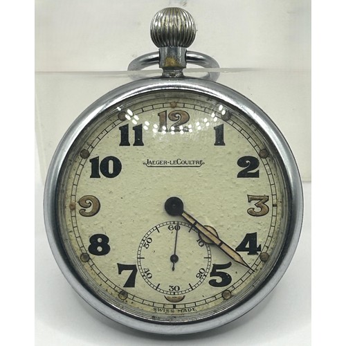 589 - An MOD issue Jaeger-Le Coultre open face pocket watch, in a chrome case, the back GS/TP P2274 above ... 