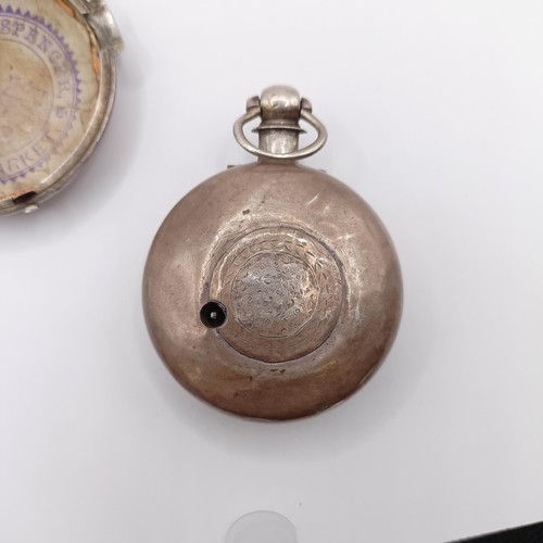 590 - A 19th century silver pair cased pocket watch, movement numbered 30925, and another, lacking outer c... 