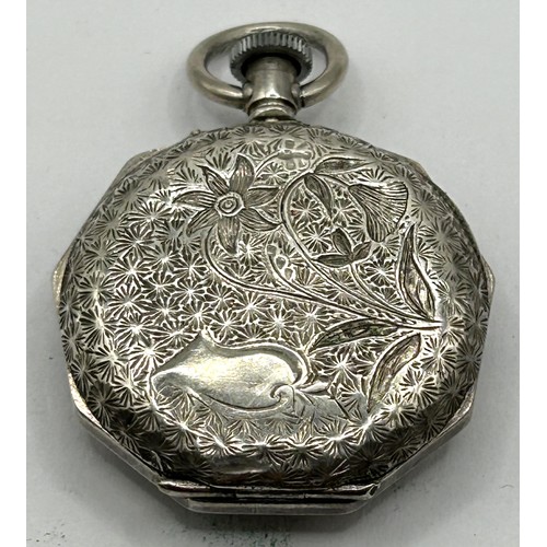 593 - A ladies silver open face pocket watch, another pocket watch, a gilt metal bracelet and a dress ring... 