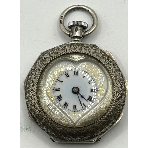 593 - A ladies silver open face pocket watch, another pocket watch, a gilt metal bracelet and a dress ring... 