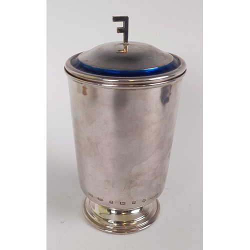 158 - An Elizabeth II silver and blue enamel candle holder, Sheffield 2000, 7 ozt