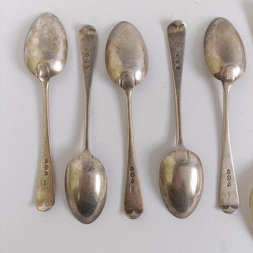 159 - A set of four Victorian silver Old English pattern dessertspoons, five teaspoons and a dessert fork,... 