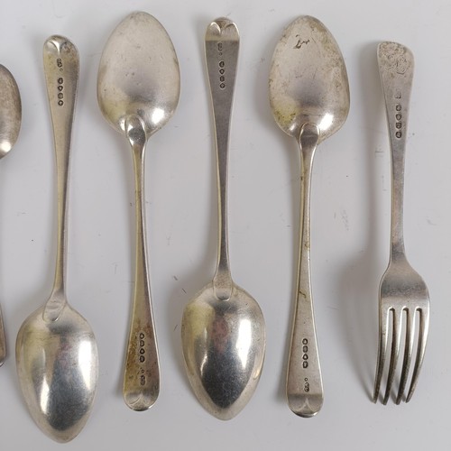 159 - A set of four Victorian silver Old English pattern dessertspoons, five teaspoons and a dessert fork,... 