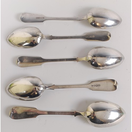 163 - A set of five Scottish silver fiddle pattern tablespoons, Edinburgh 1860, 11.9 ozt