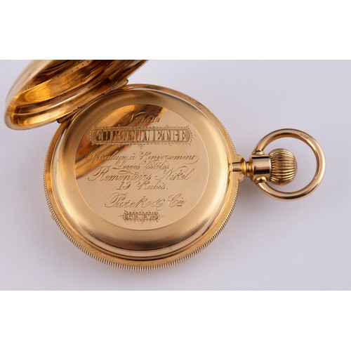 609 - An 18ct gold Patek & Cie Chronometre hunter pocket watch, No 1512, with engraved presentation da... 