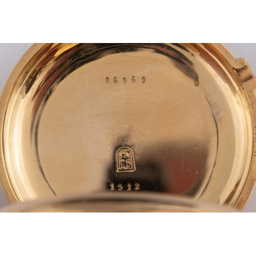 609 - An 18ct gold Patek & Cie Chronometre hunter pocket watch, No 1512, with engraved presentation da... 