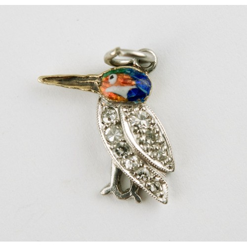 398 - A diamond and enamel kingfisher pendant/charm