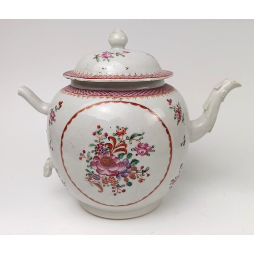 995 - A Chinese famille rose teapot and cover, 15.5 cm high, lacks handle, four plates and a Chinese bowl ... 