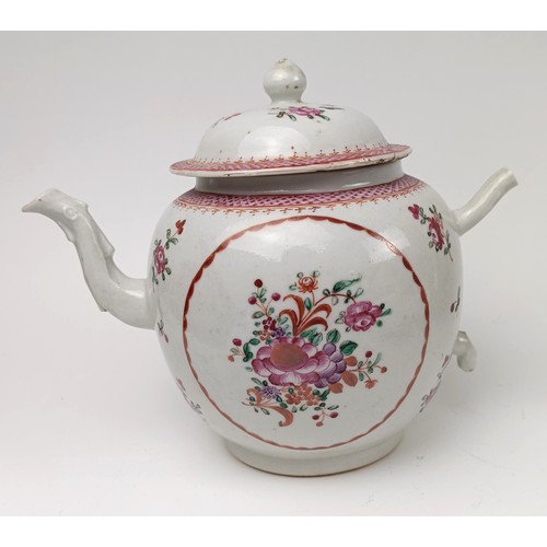 995 - A Chinese famille rose teapot and cover, 15.5 cm high, lacks handle, four plates and a Chinese bowl ... 