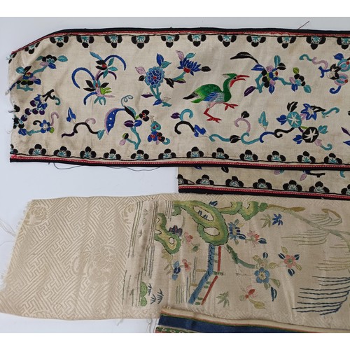 1000 - A pair of Chinese embroidered panels, and other Chinese textiles (qty)