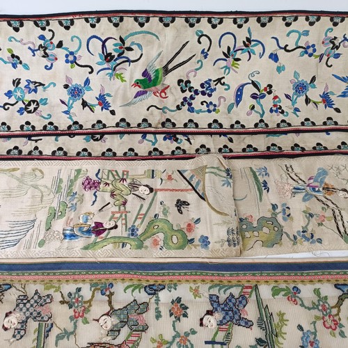 1000 - A pair of Chinese embroidered panels, and other Chinese textiles (qty)