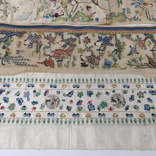 1000 - A pair of Chinese embroidered panels, and other Chinese textiles (qty)...