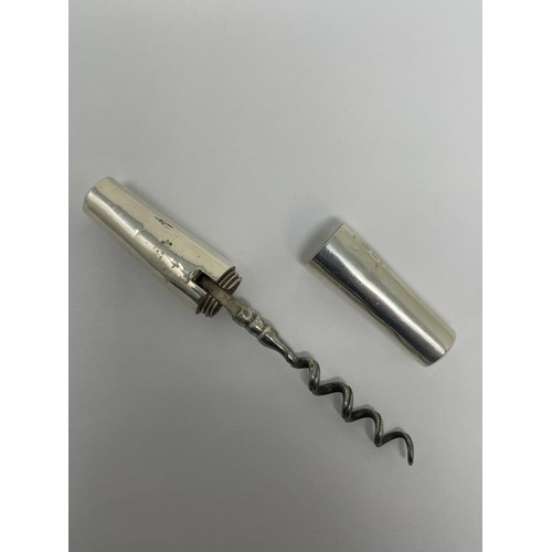 213 - A silver mounted barrel corkscrew, marks rubbed