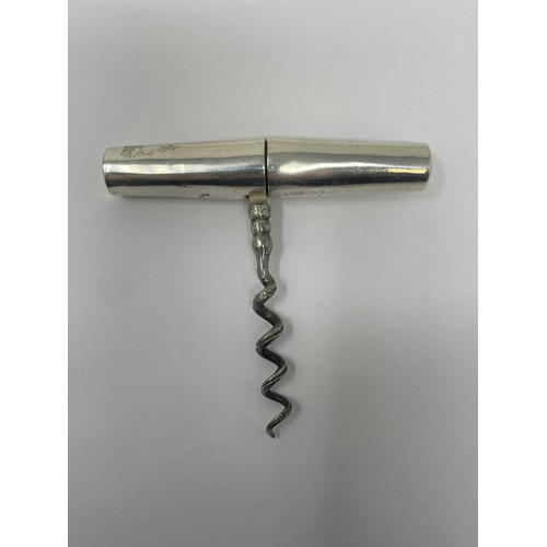 213 - A silver mounted barrel corkscrew, marks rubbed