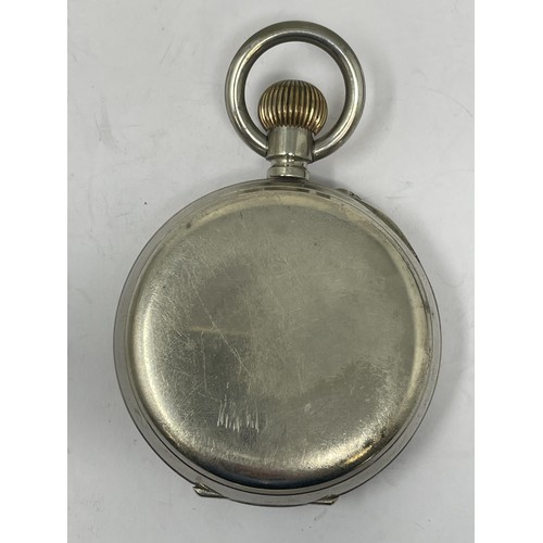 185 - A silver plated open face pocket watch, cased, with a silver mount