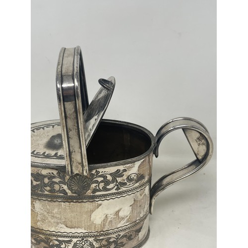 32 - A Victorian silver plated watering can, 28 cm wide...