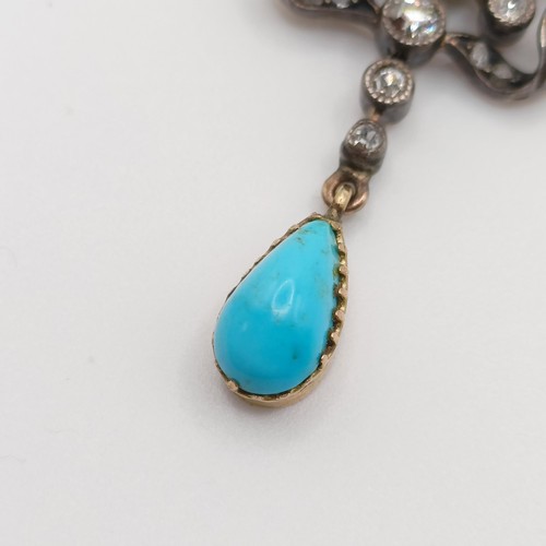 392 - A late 19th century/early 20th century diamond and turquoise pendant, on a yellow metal and turquois... 