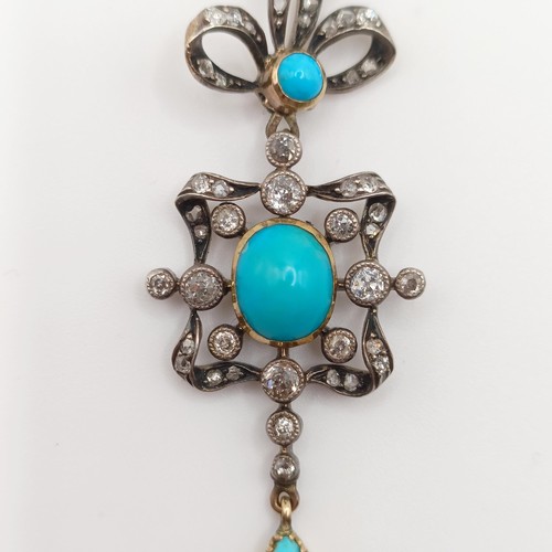 392 - A late 19th century/early 20th century diamond and turquoise pendant, on a yellow metal and turquois... 