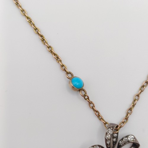 392 - A late 19th century/early 20th century diamond and turquoise pendant, on a yellow metal and turquois... 