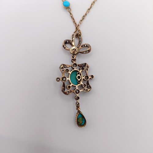 392 - A late 19th century/early 20th century diamond and turquoise pendant, on a yellow metal and turquois... 