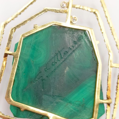 399 - An 18ct gold, diamond and malachite cameo pendant, carved a portrait