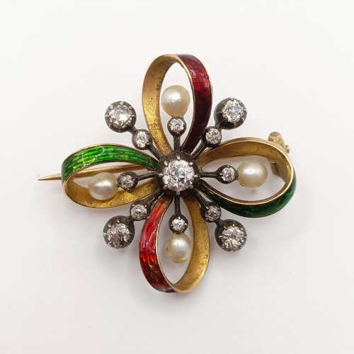 431 - A diamond and enamel brooch