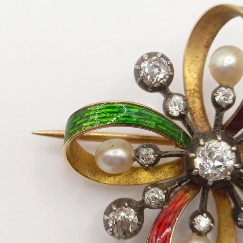 431 - A diamond and enamel brooch