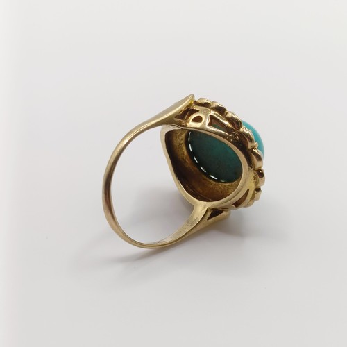 390 - A 9ct gold, seed pearl and turquoise ring, ring size Q