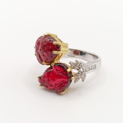 421 - A French diamond and carved red stone ring, ring size O