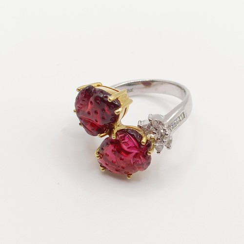 421 - A French diamond and carved red stone ring, ring size O