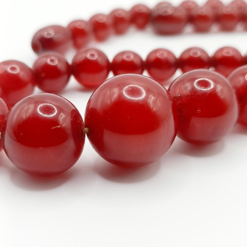 470 - A red amber bead necklace, 24.1 g