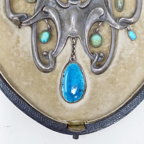 300 - A large and impressive Guild of Handicraft silver coloured metal, blue enamel and turquoise necklace... 