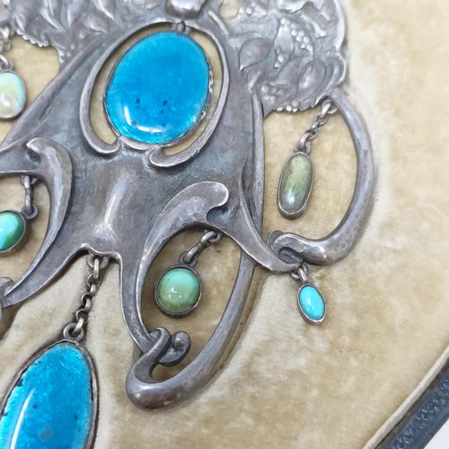 300 - A large and impressive Guild of Handicraft silver coloured metal, blue enamel and turquoise necklace... 