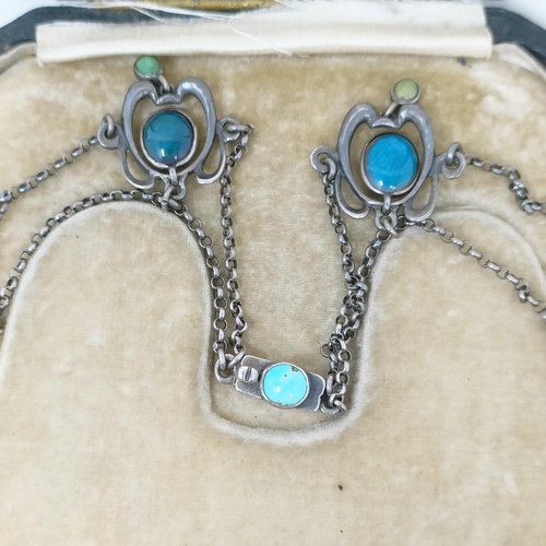 300 - A large and impressive Guild of Handicraft silver coloured metal, blue enamel and turquoise necklace... 