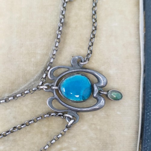 300 - A large and impressive Guild of Handicraft silver coloured metal, blue enamel and turquoise necklace... 