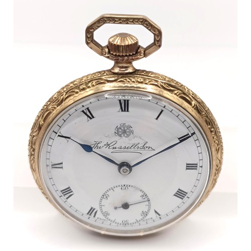 601 - A gold plated open face pocket watch