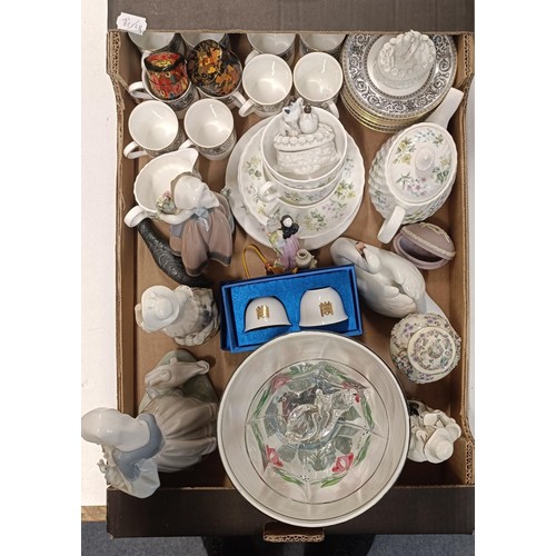 1109 - Two Lladro figures, a Royal Doulton Baronet pattern coffee set, other ceramics and glass (box)...