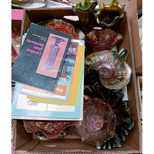 1124 - Assorted Carnival glass, and related books and pamphlets (box)