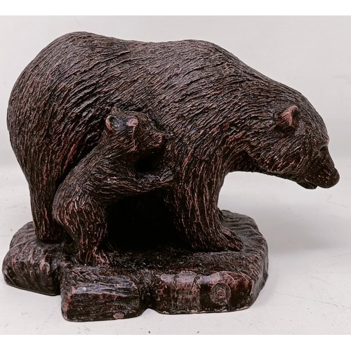 1156 - A terracotta group of bear with cub, assorted carved Black Forest bears and other animals (box)