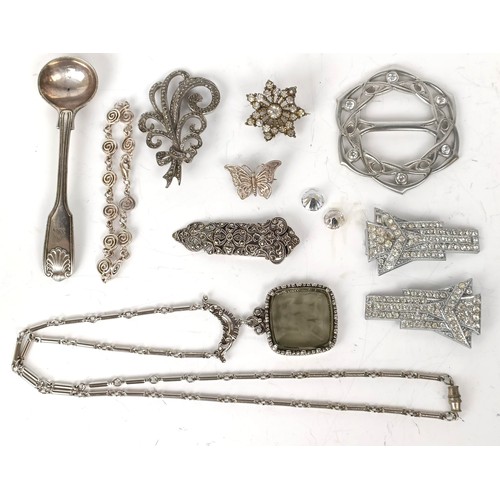 536 - Assorted diamante and marcasite jewellery, to include earrings, clips, two orchid brooches