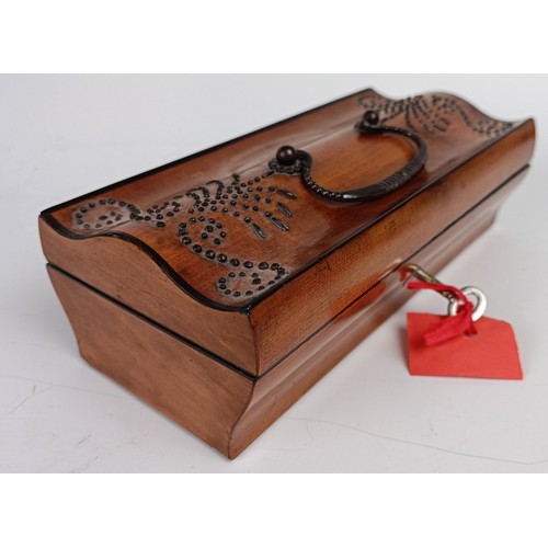 1176 - A Victorian satinwood box, with pinwork style decoration, 19 cm wide, and another similar (2)