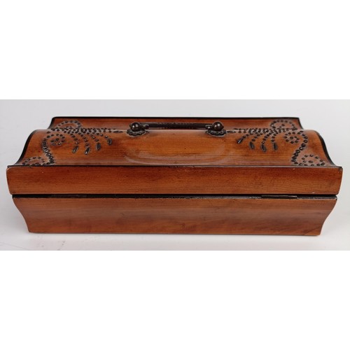 1176 - A Victorian satinwood box, with pinwork style decoration, 19 cm wide, and another similar (2)