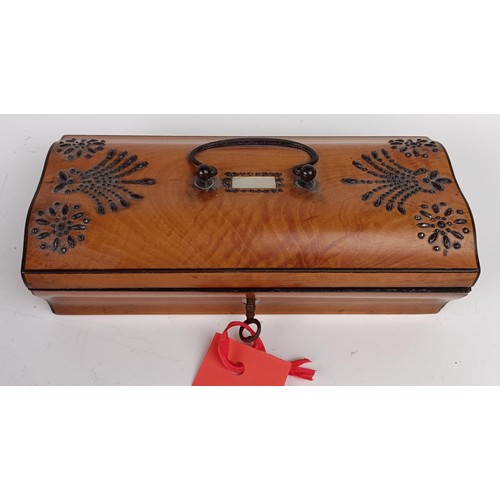 1176 - A Victorian satinwood box, with pinwork style decoration, 19 cm wide, and another similar (2)