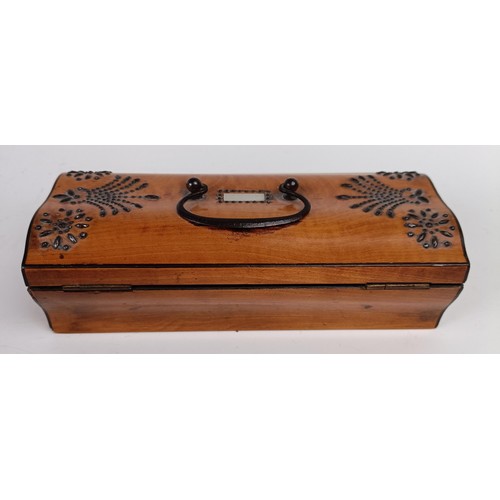 1176 - A Victorian satinwood box, with pinwork style decoration, 19 cm wide, and another similar (2)