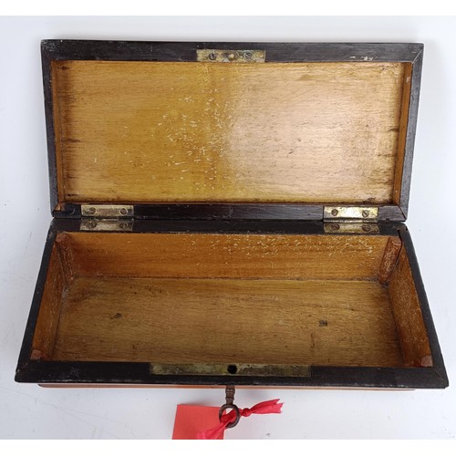 1176 - A Victorian satinwood box, with pinwork style decoration, 19 cm wide, and another similar (2)