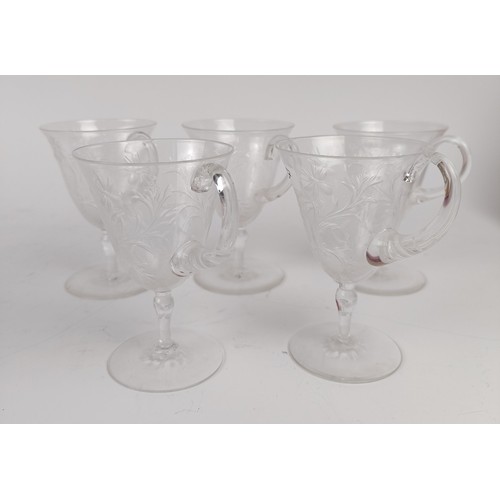 1180 - A cut glass cream jug, 10 cm high, a sugar bowl, and five glasses