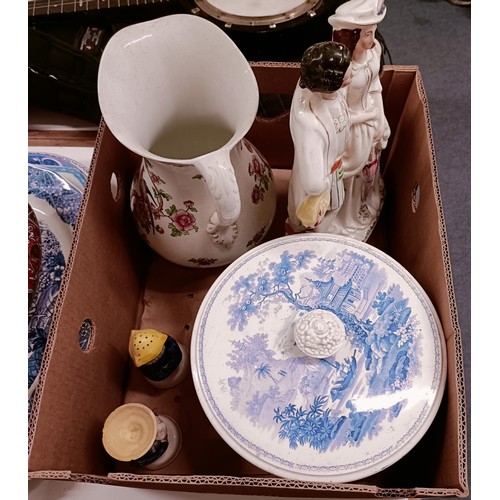 1188 - A 19th century blue and white cheese cover, a Staffordshire figure, and assorted other ceramics (qty... 