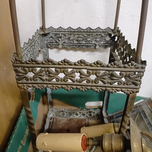 1160 - A late Victorian hall lantern, with leaded glass panel, and two brass wall lights (box)