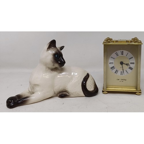 1199 - A Beswick cat, and a pair of vintage leather gloves, two carriage clocks, assorted silver plate, gla... 